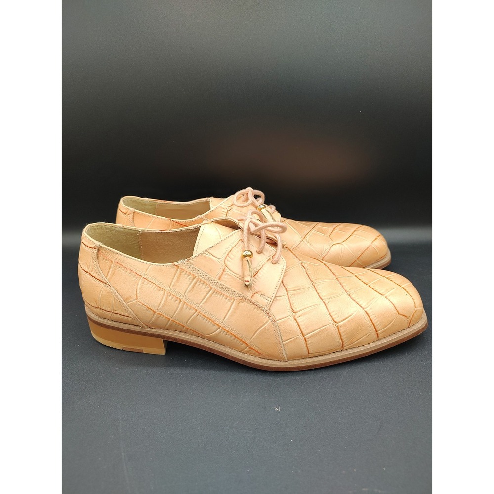Donato Marrone Mens Tan Crocodile Embossed Leather‎ Square Toe Oxford Shoes 10.5